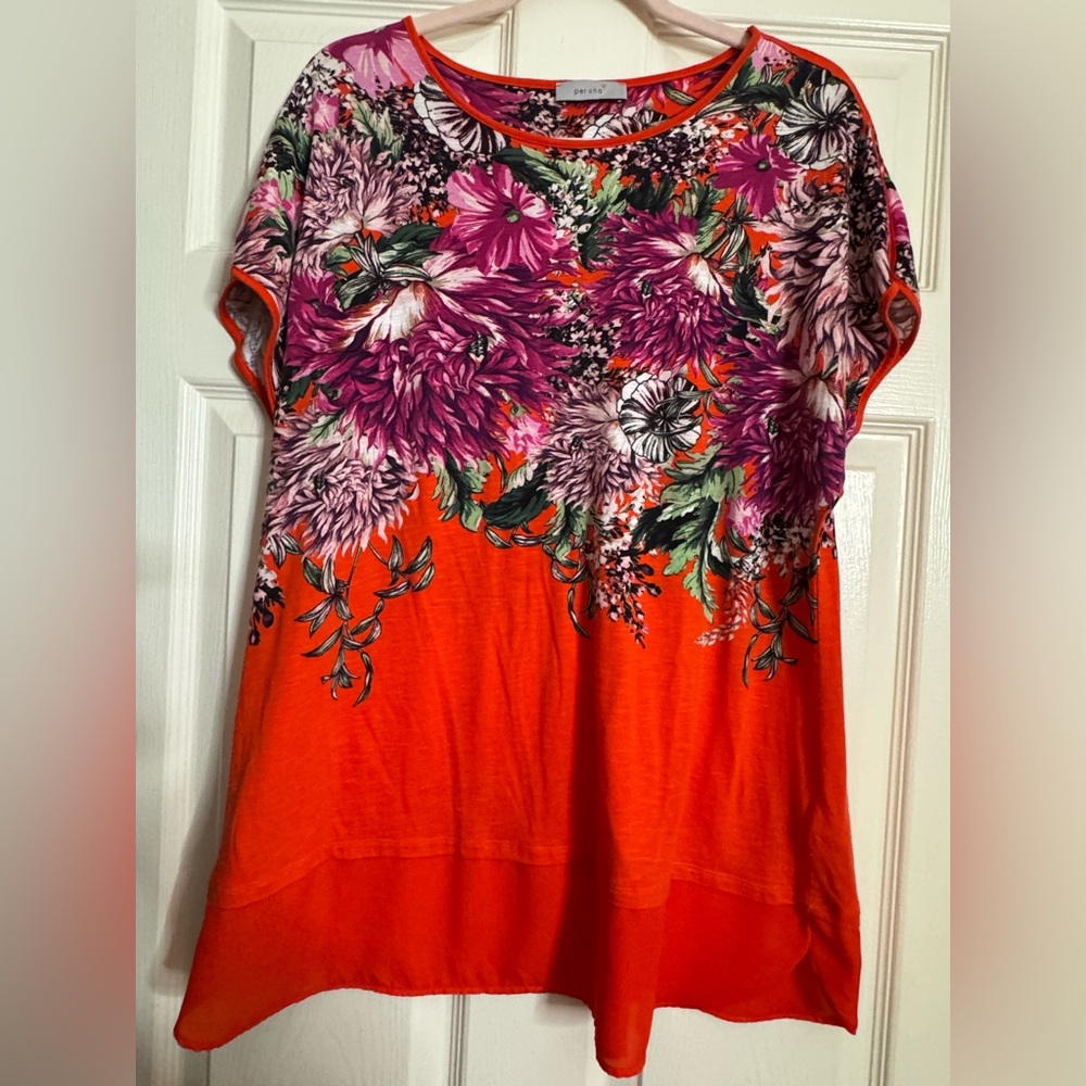 Per Una Orange and Purple Floral Short Sleeve Top